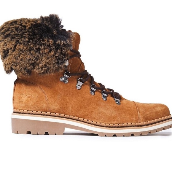 Sam Edelman Bowen Brown Suede Faux Fur Lace Up Boots in Luggage Brown Sz. 9.5 - Picture 3 of 16